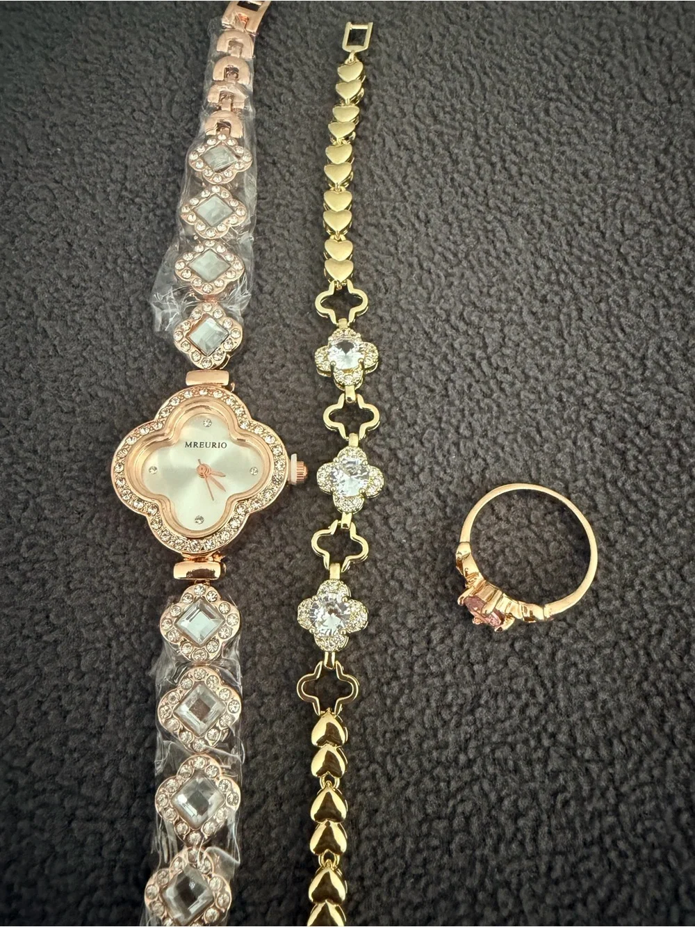 Rose Gold Floral Dial Women's Watch and Bracelet Set